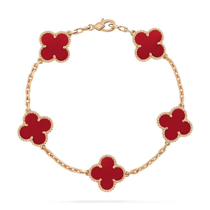 [CharmAmor]CLOVER 5 MOTIFS RED AGATE  BRACELET