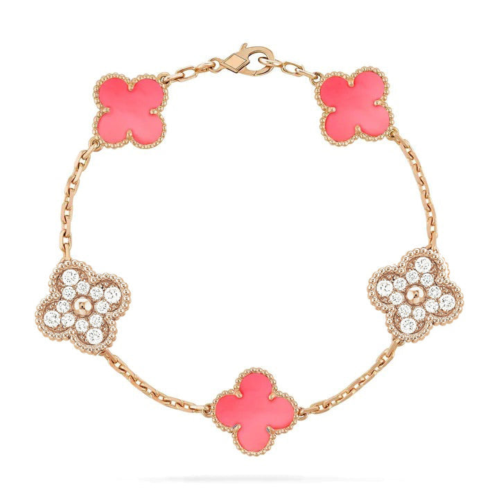 [CharmAmor]CLOVER 5 MOTIF DIAMOND PINK MOP PINK GOLD BRACELET