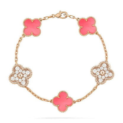 [CharmAmor]CLOVER 5 MOTIF DIAMOND PINK MOP PINK GOLD BRACELET