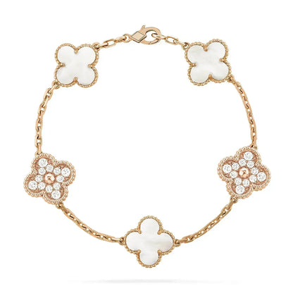 [CharmAmor]CLOVER BRACELET 5 MOTIF WHITE MOP DIAMOND