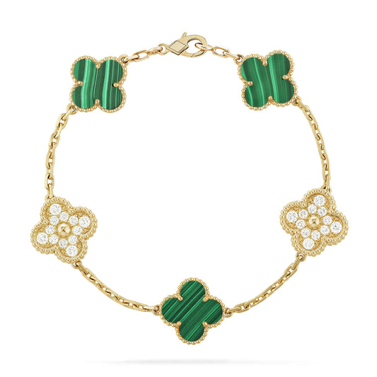 [CharmAmor]CLOVER  5 MOTIF MALACHITE DIAMOND BRACELET