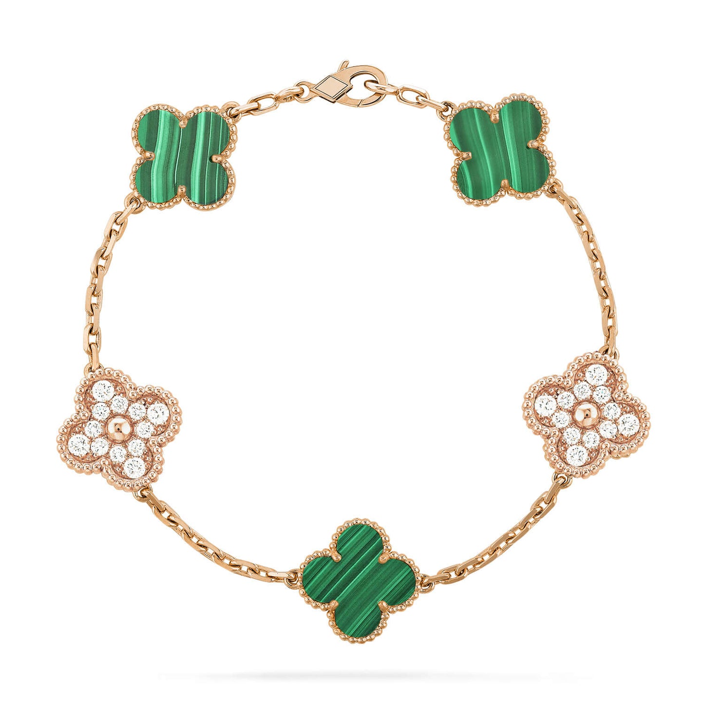 [CharmAmor]CLOVER  5 MOTIF MALACHITE DIAMOND BRACELET