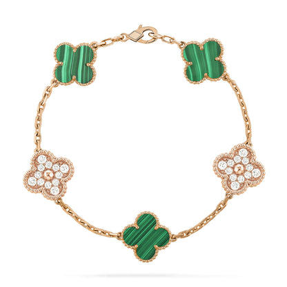 [CharmAmor]CLOVER  5 MOTIF MALACHITE DIAMOND BRACELET