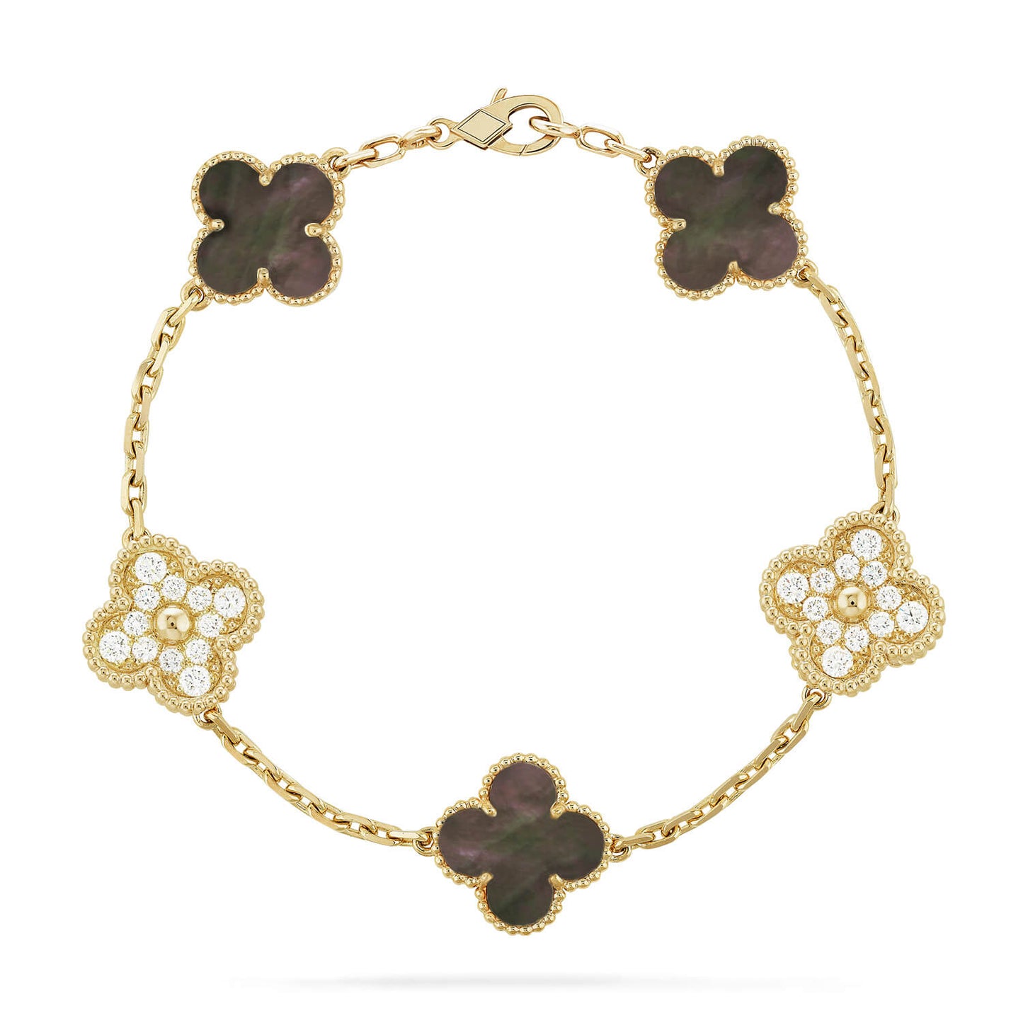 [CharmAmor]CLOVER 5 MOTIF GRAY MOP DIAMOND BRACELET