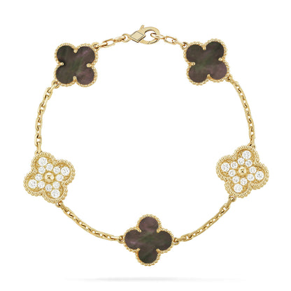 [CharmAmor]CLOVER 5 MOTIF GRAY MOP DIAMOND BRACELET