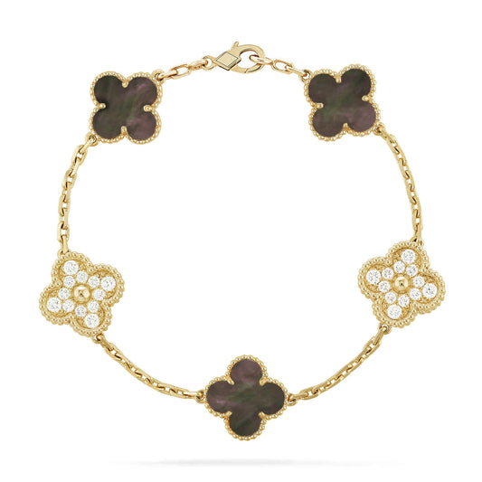 [CharmAmor]CLOVER 5 MOTIF GRAY MOP DIAMOND BRACELET