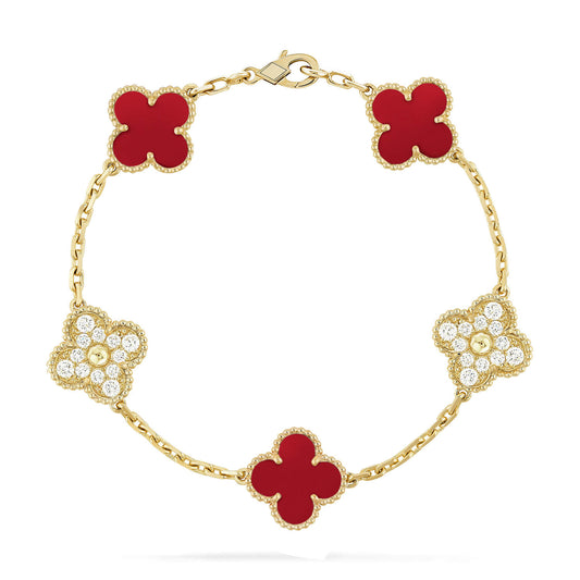 [CharmAmor]CLOVER 5 MOTIFS CARNELIAN DIAMOND BRACELET
