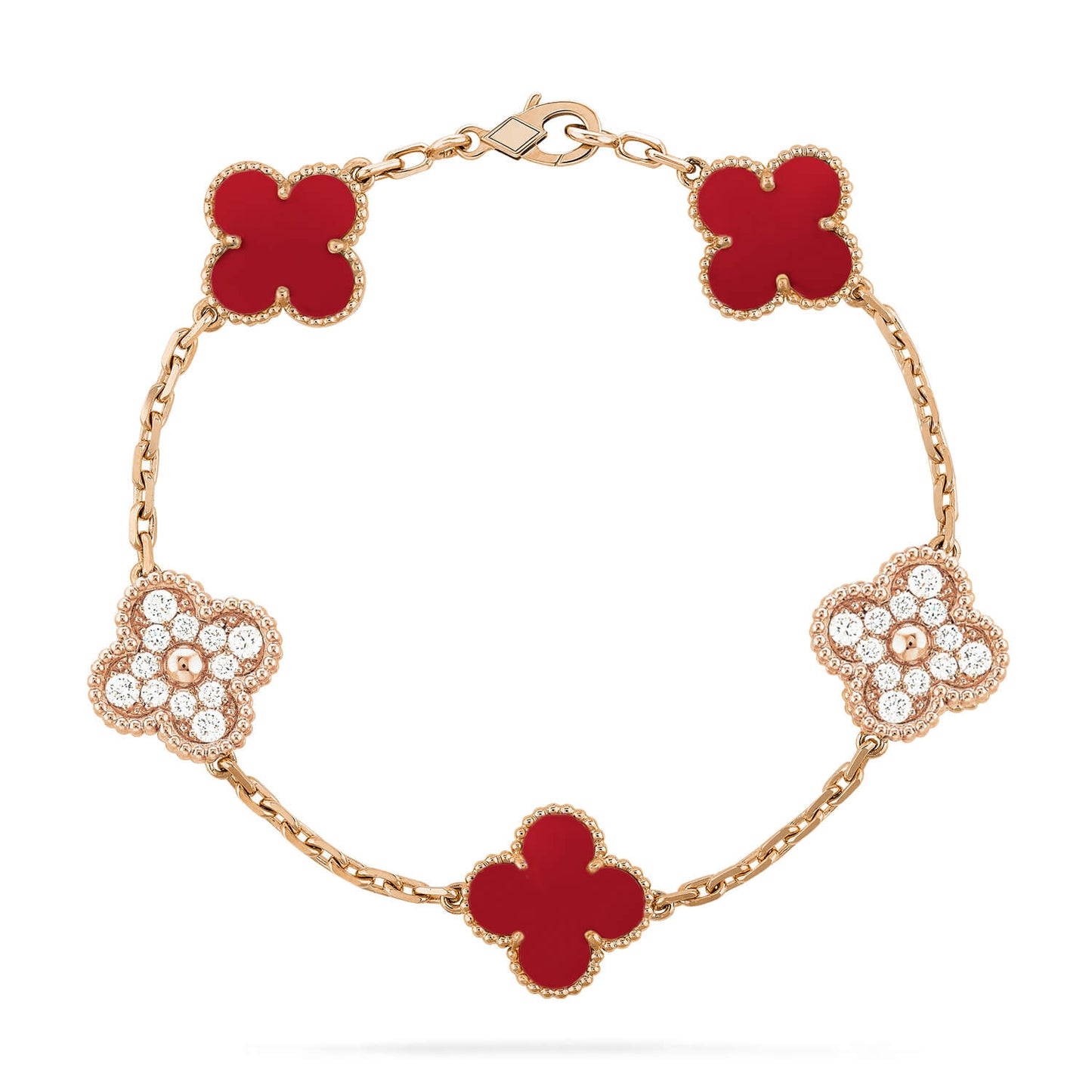 [CharmAmor]CLOVER 5 MOTIFS CARNELIAN DIAMOND BRACELET