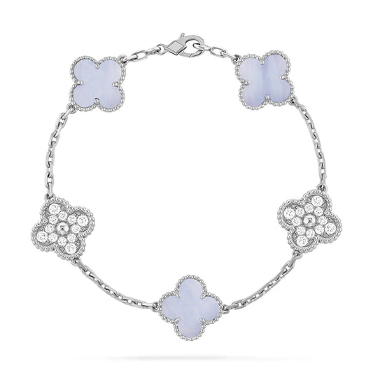 [CharmAmor]CLOVER  5 MOTIF DIAMOND PURPLE CHALCEDONY BRACELET SILVER
