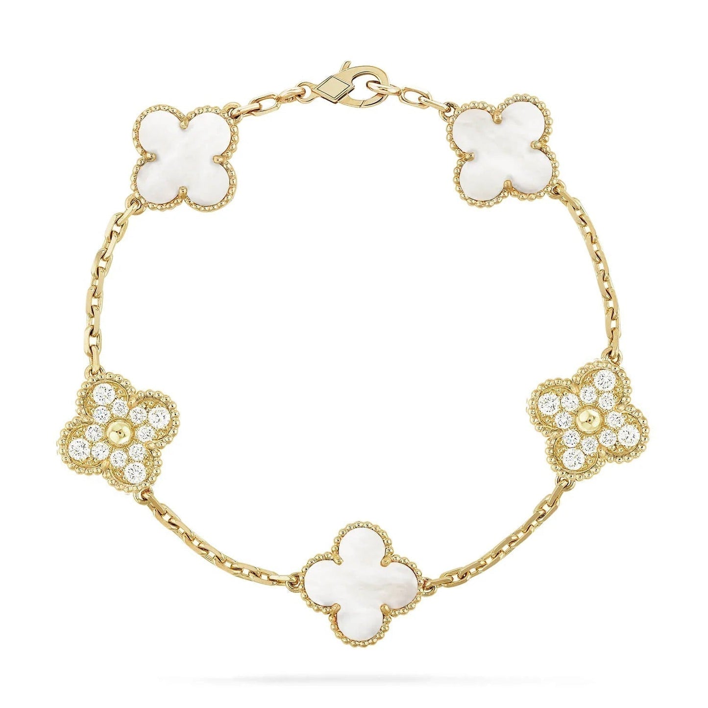 [CharmAmor]CLOVER BRACELET 5 MOTIF WHITE MOP DIAMOND