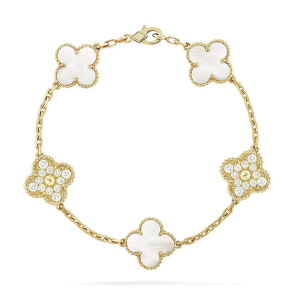 [CharmAmor]CLOVER BRACELET 5 MOTIF WHITE MOP DIAMOND