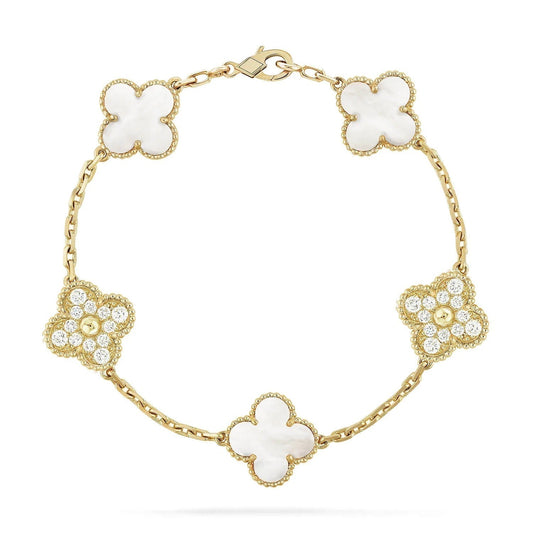 [CharmAmor]CLOVER BRACELET 5 MOTIF WHITE MOP DIAMOND