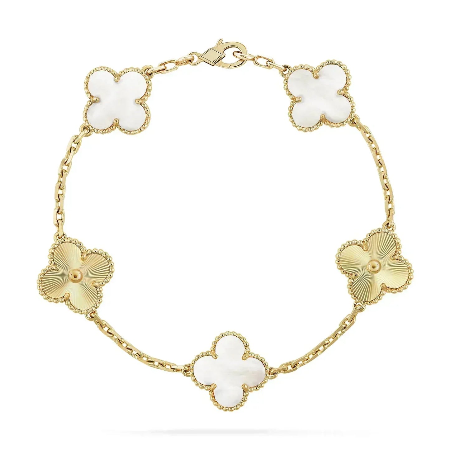 [CharmAmor]CLOVER BRACELET 5 MOTIF WHITE MOP PINK GOLD