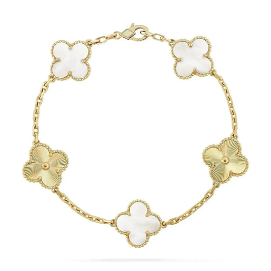 [CharmAmor]CLOVER BRACELET 5 MOTIF WHITE MOP PINK GOLD