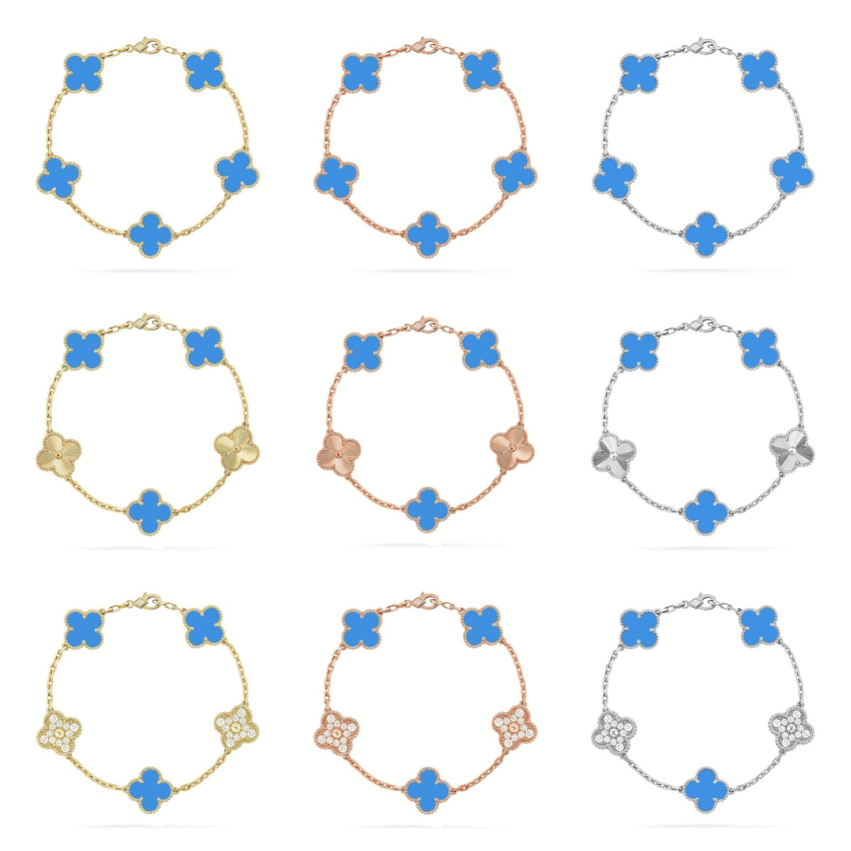[CharmAmor] CLOVER 5 MOTIF BLUE AGATE BRACELET COLLECTION