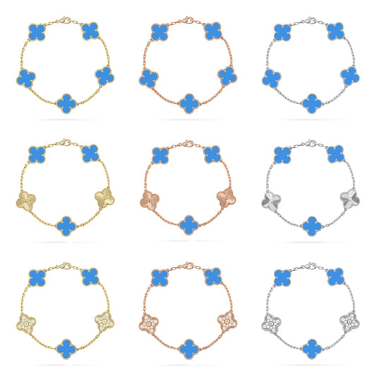 [CharmAmor] CLOVER 5 MOTIF BLUE AGATE BRACELET COLLECTION
