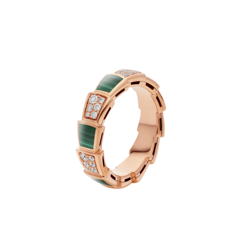 [CharmAmor]SERPENTI RING PINK GOLD MALACHITE DIAMOND PAVED 4MM