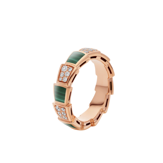 [CharmAmor]SERPENTI RING PINK GOLD MALACHITE DIAMOND PAVED 4MM