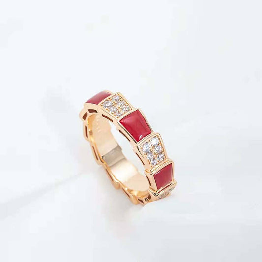 [CharmAmor]SERPENTI RING PINK GOLD CARNELIAN DIAMOND PAVED 4MM