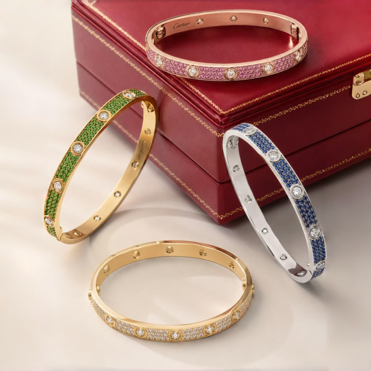 [CharmAmor]2026 PAVE GEMSTONE LOVE BRACELET 6.1MM 10 DIAMONDS