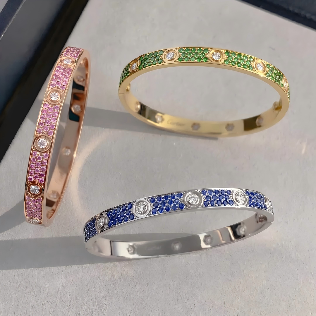 [CharmAmor]2026 PAVE GEMSTONE LOVE BRACELET 6.1MM 10 DIAMONDS
