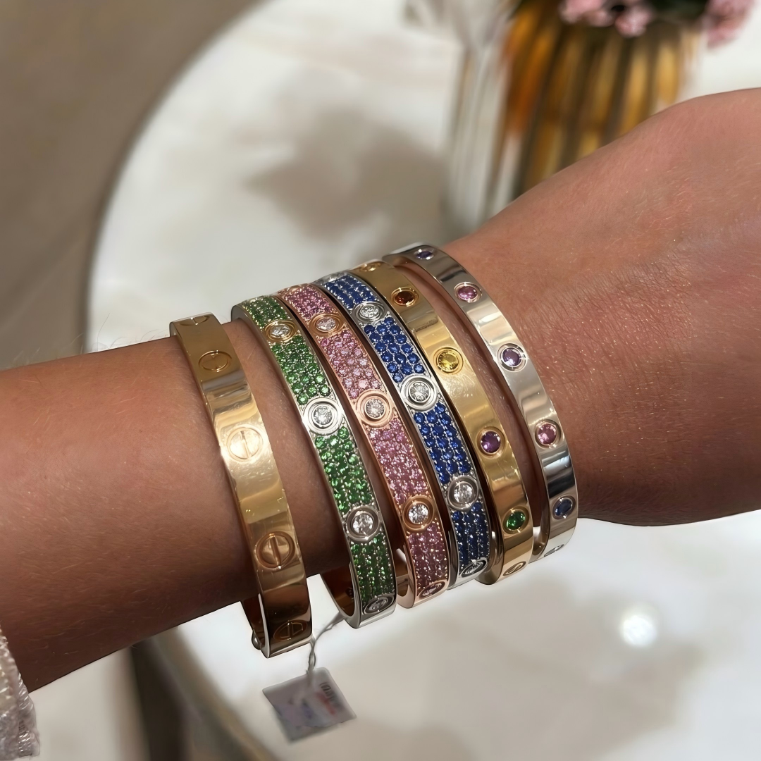 [CharmAmor]2026 PAVE GEMSTONE LOVE BRACELET 6.1MM 10 DIAMONDS