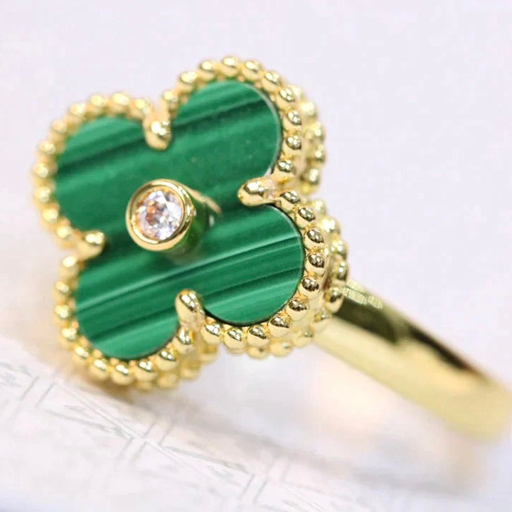 [CharmAmor]CLOVER MALACHITE RING GOLD DIAMOND
