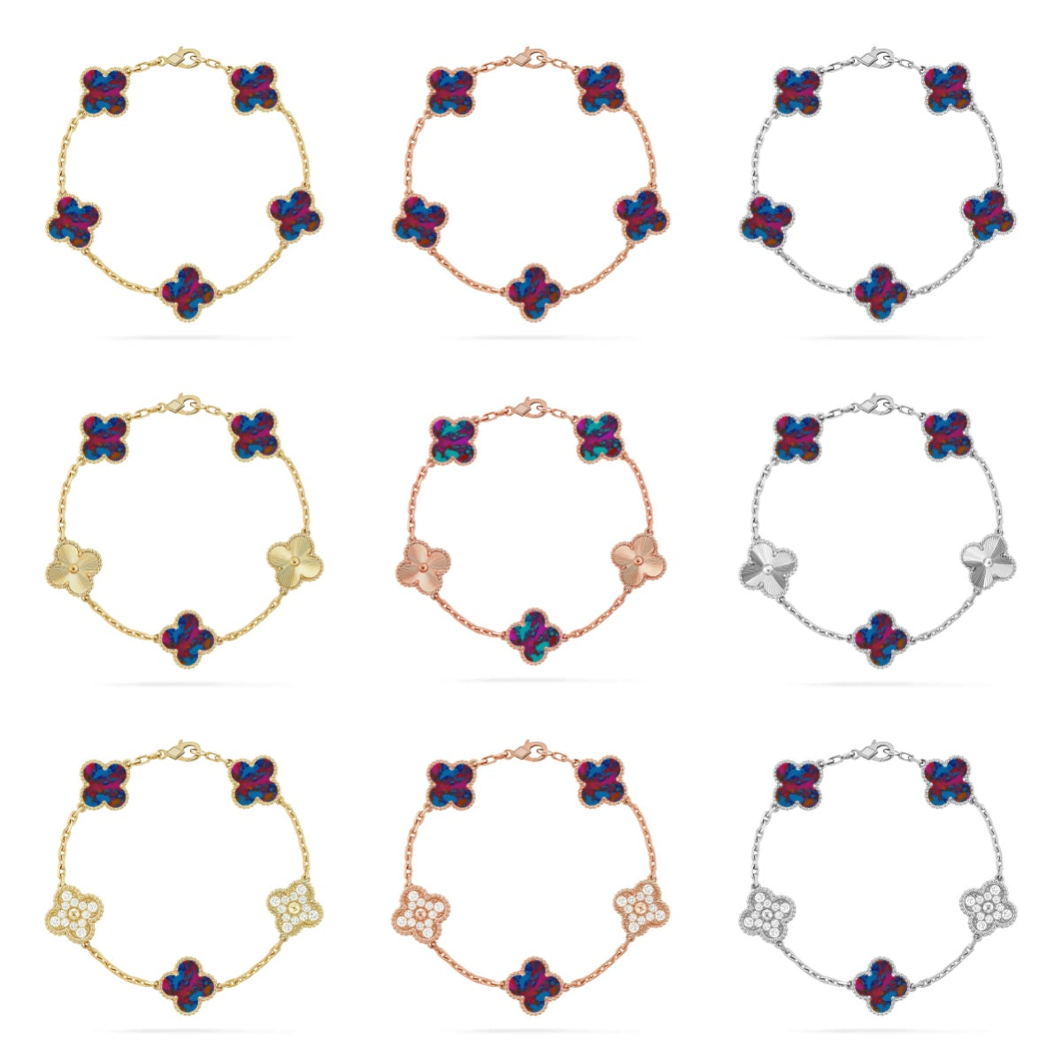 [CharmAmor] CLOVER 5 MOTIF COLOR GEMSTONES BRACELET COLLECTION