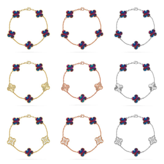 [CharmAmor] CLOVER 5 MOTIF COLOR GEMSTONES BRACELET COLLECTION