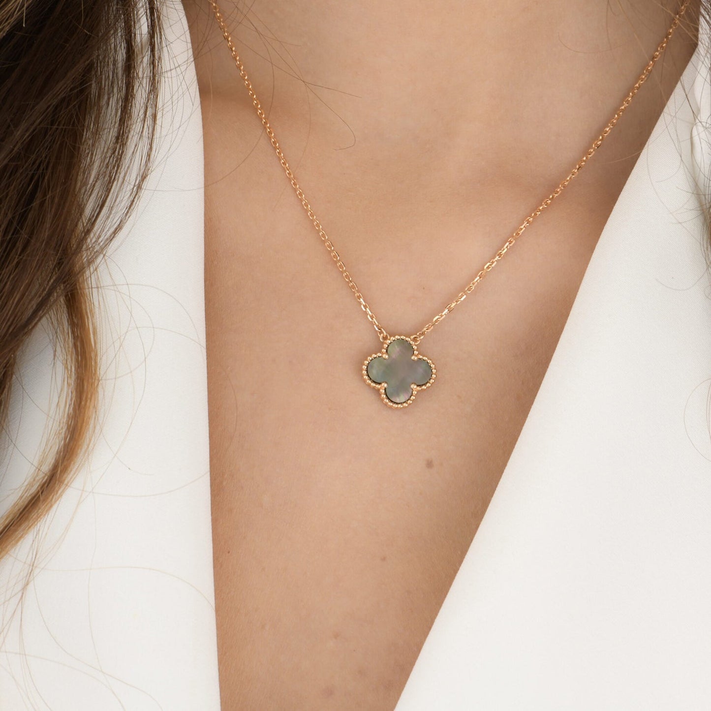 [CharmAmor]CLOVER 15MM  GRAY MOTHER OF PEARL NECKLACE