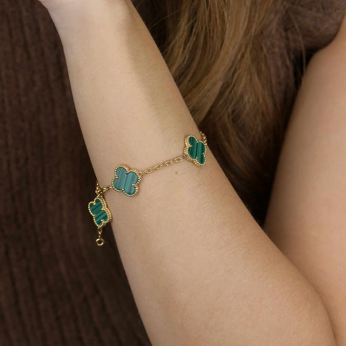 [CharmAmor]CLOVER 5 MOTIFS MALACHITE BRACELET