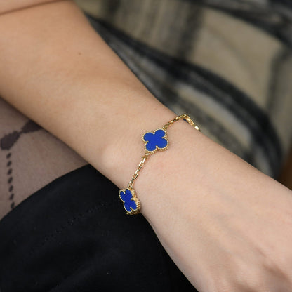 [CharmAmor]CLOVER 5 MOTIFS BLUE AGATE BRACELET