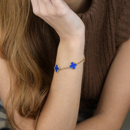 [CharmAmor]CLOVER 5 MOTIFS BLUE AGATE BRACELET