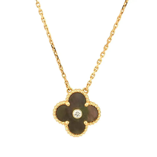 [CharmAmor]CLOVER 15MM DIAMOND AND MOTHER-OF-GREY NECKLACE