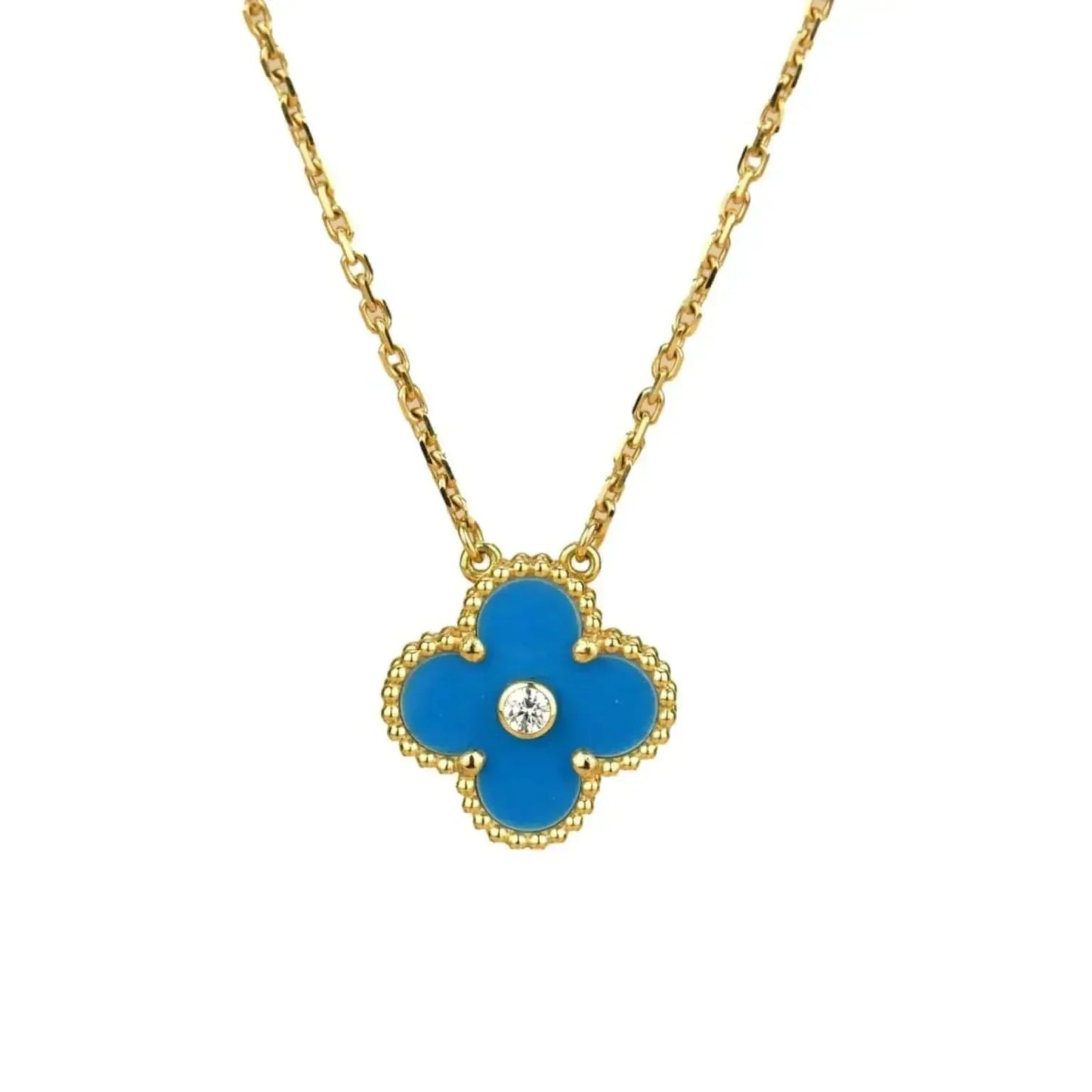 [CharmAmor]CLOVER 15MM DIAMOND AND BLUE AGATE NECKLACE