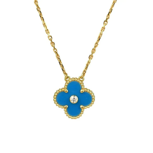 [CharmAmor]CLOVER 15MM DIAMOND AND BLUE AGATE NECKLACE