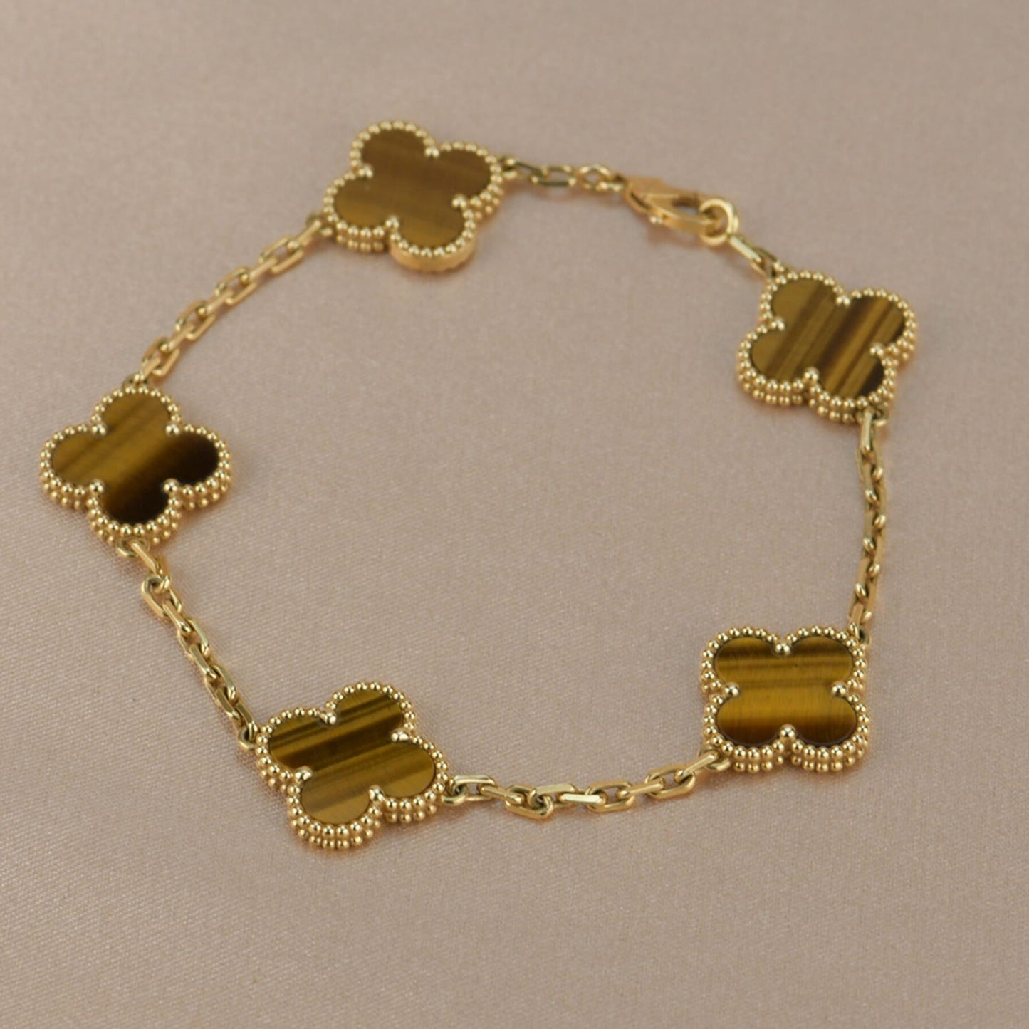 [CharmAmor]CLOVER  5 MOTIFS TIGER EYE BRACELET