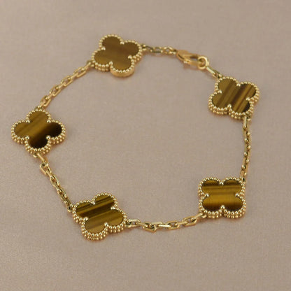 [CharmAmor] CLOVER 5 MOTIFS TIGER EYE BRACELET COLLECTION
