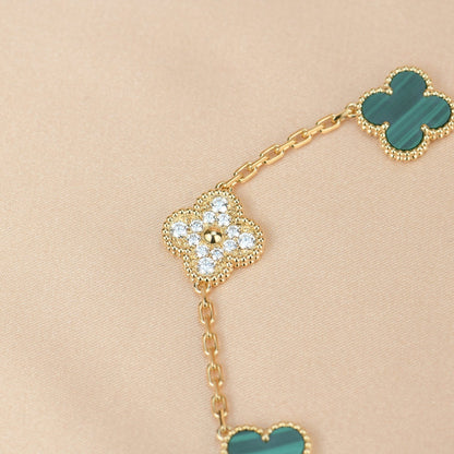 [CharmAmor]CLOVER  5 MOTIF MALACHITE DIAMOND BRACELET