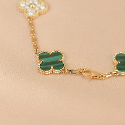 [CharmAmor]CLOVER  5 MOTIF MALACHITE DIAMOND BRACELET