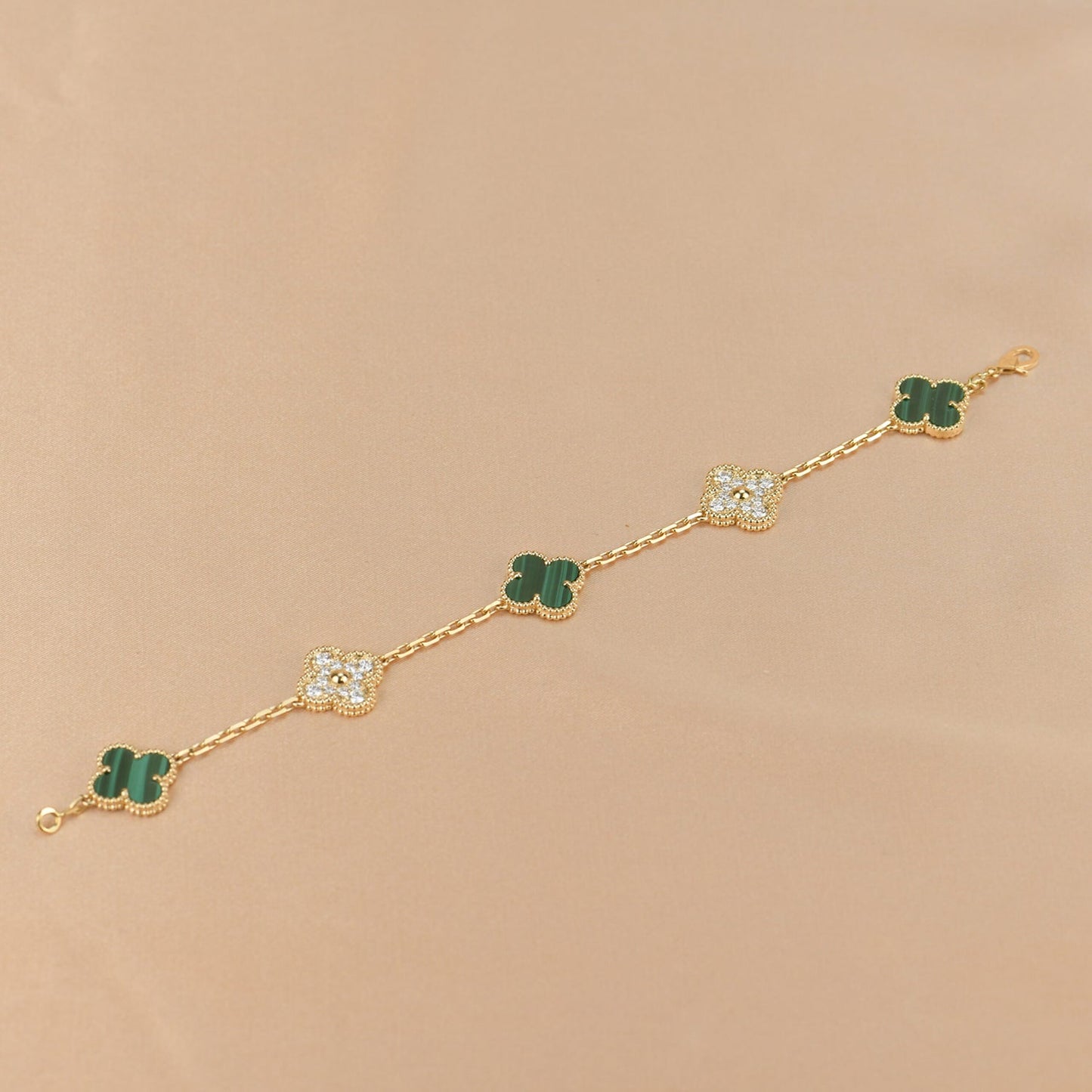 [CharmAmor]CLOVER  5 MOTIF MALACHITE DIAMOND BRACELET