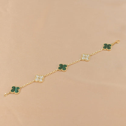 [CharmAmor]CLOVER  5 MOTIF MALACHITE DIAMOND BRACELET
