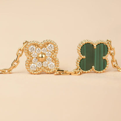 [CharmAmor]CLOVER  5 MOTIF MALACHITE DIAMOND BRACELET