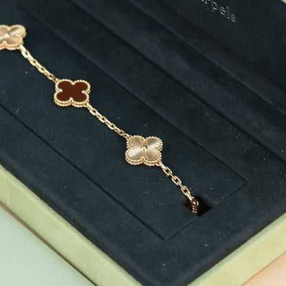 [CharmAmor]CLOVER  5 MOTIFS CARNELIAN GOLD BRACELET