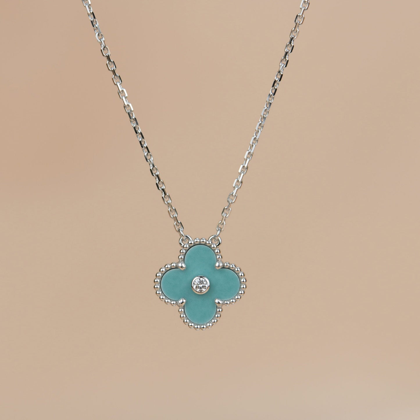 [CharmAmor]CLOVER 15MM DIAMOND SVRES PORCELAIN  NECKLACE SILVER