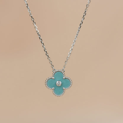 [CharmAmor]CLOVER 15MM DIAMOND SVRES PORCELAIN  NECKLACE SILVER