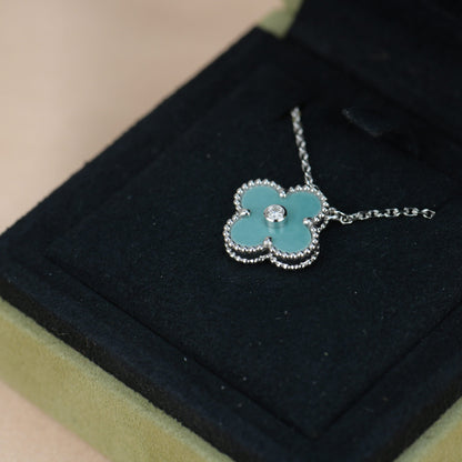 [CharmAmor]CLOVER 15MM DIAMOND SVRES PORCELAIN  NECKLACE SILVER