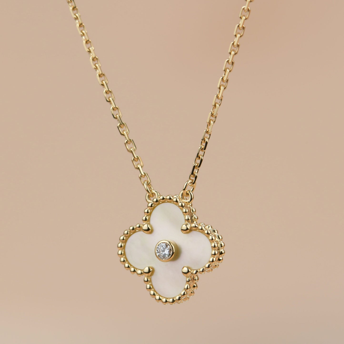 [CharmAmor]CLOVER 15MM DIAMOND GOLD MOTHER OF PEARL NECKLACE