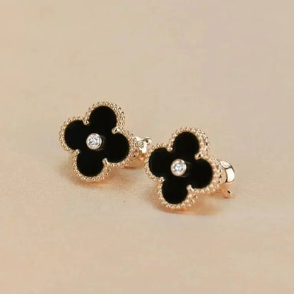 [CharmAmor]CLOVER MEDIUM 1 MOTIFS ONYX DIAMOND EARRINGS