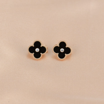[CharmAmor]CLOVER MEDIUM 1 MOTIFS ONYX DIAMOND EARRINGS